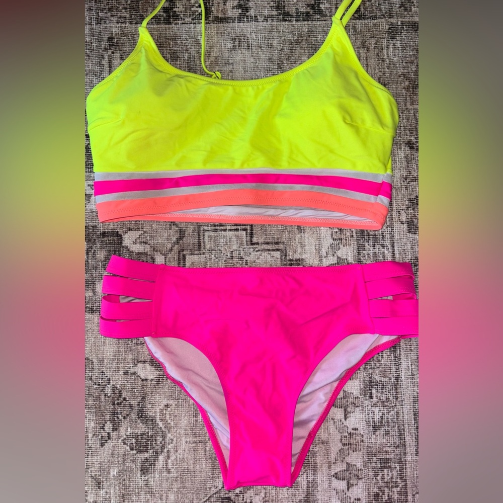 Bright Yellow and Pink Bikini Set